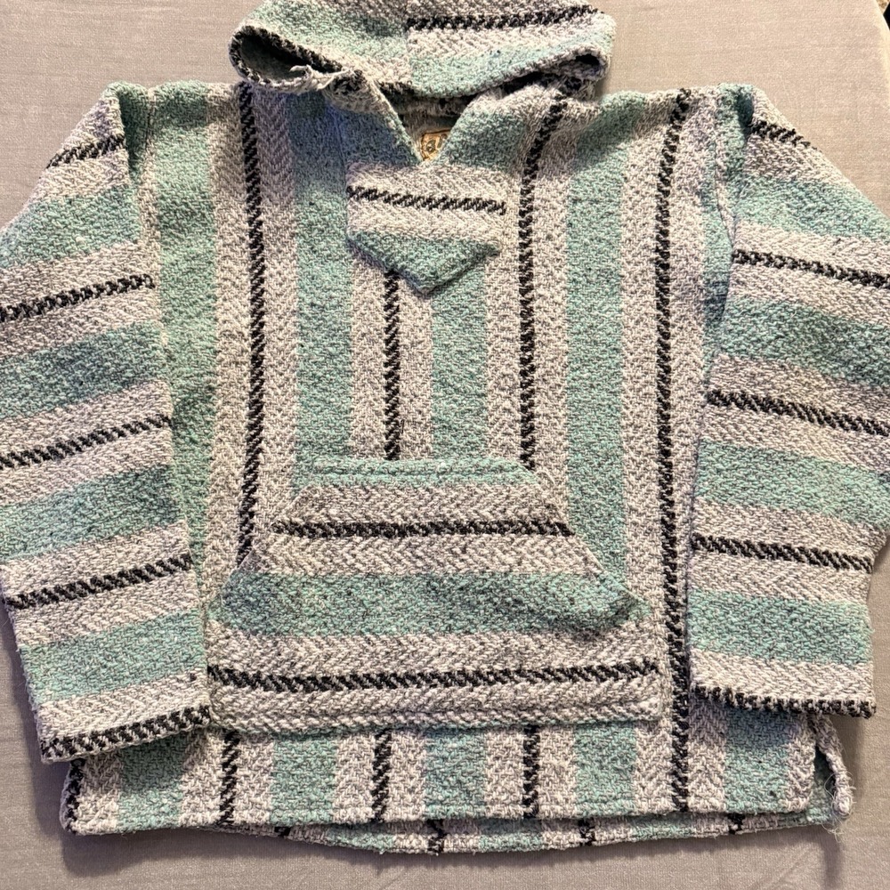 Heavyweight Baja Hoodie Drug Rug Mexican Blanket Pullover Surf Hoodie L
